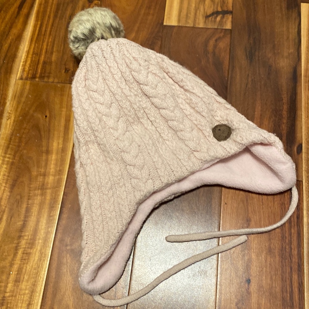 Girl’s Size 8-12 Pale Pink H&M Cable Hat with Pompom & Fleece Lining